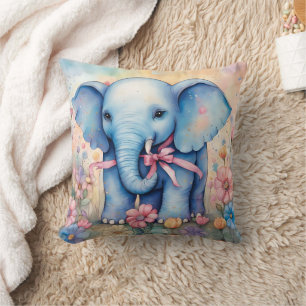 Adorable Baby Elephant In a Pastel Garden Cushion