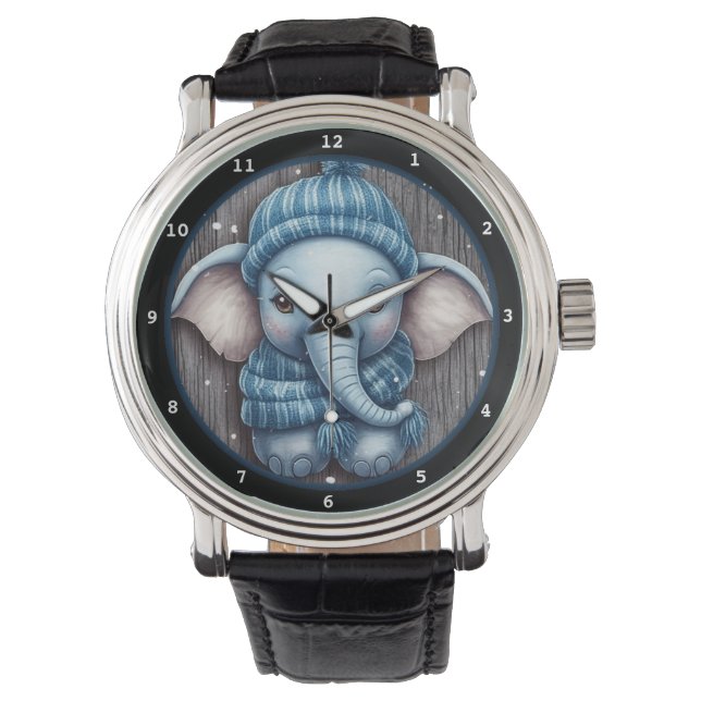 Adorable Baby Elephant in Snowy Scene Watch (Front)