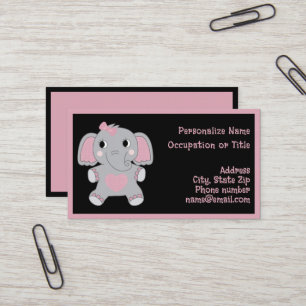 Adorable Baby Elephant Pink Black Child Focused  Business Card