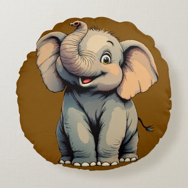 Adorable Baby Elephant Round Cushion (Front)