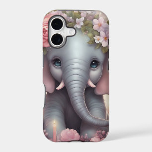 Adorable Baby Elephant with Flowers