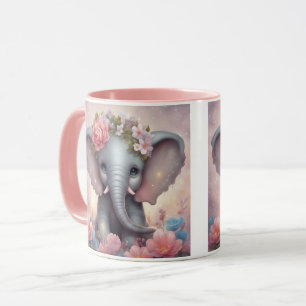 Adorable Baby Elephant with Flowers Mug