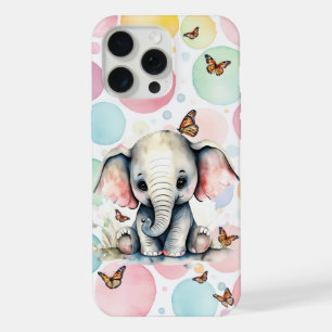 Adorable Baby Elephant with Monarch Butterflies iPhone 15 Pro Max Case