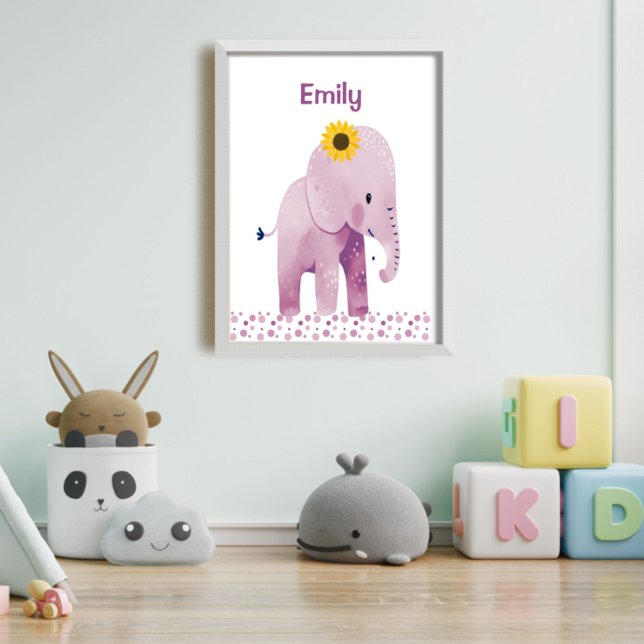 Adorable Baby Elephant With Name Nursery Poster (Creator Uploaded)