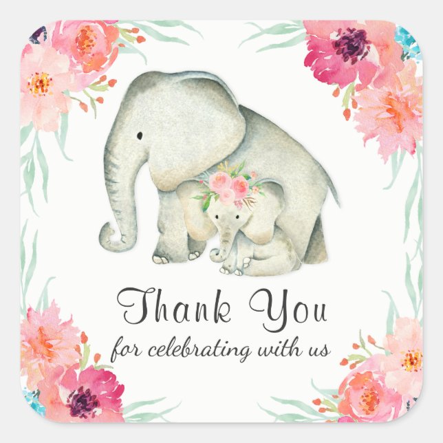 Adorable Baby Elephants Thank You Square Sticker (Front)