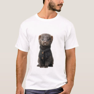 Adorable Baby Ferret in a Cosy Black Knitted T-Shirt