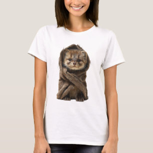 Adorable Baby Ferret Wrapped in a Brown Knitted T-Shirt