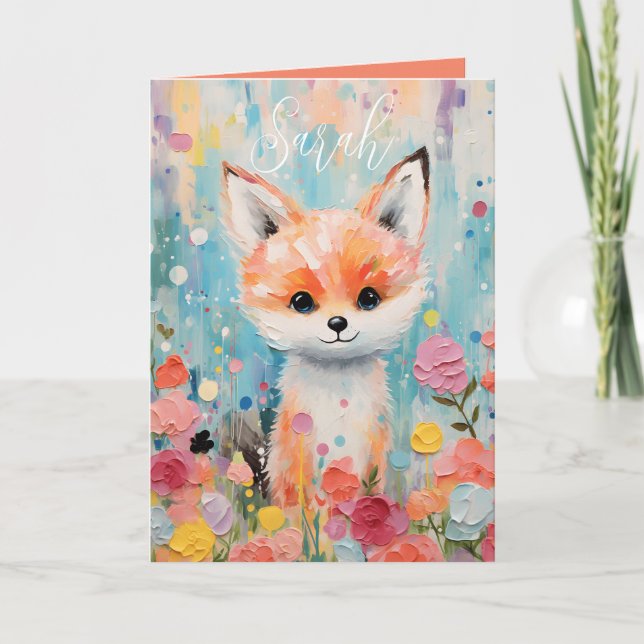 Adorable Baby Floral Fox Folded Greeting Card (Front)