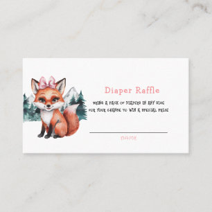 Adorable Baby Fox Watercolor Girl Diaper Raffle Business Card