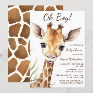 Adorable Baby Giraffe Oh Boy Baby Shower Invitation