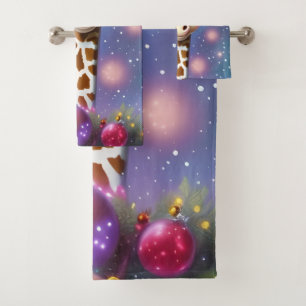 Adorable Baby Giraffe with Holly and Glitter Bath Towel Set