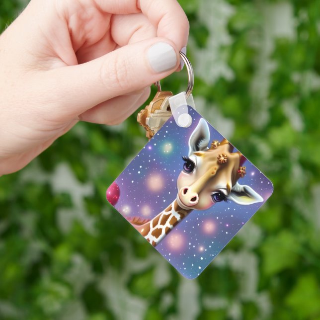 Adorable Baby Giraffe with Holly and Glitter Key Ring (Hand)