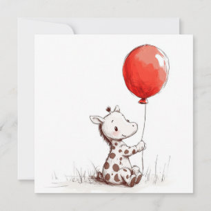 Adorable Baby Giraffe with Red Balloon Square Holiday Card