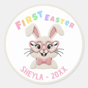 Adorable Baby Girl Boy First Easter Bunny Classic Round Sticker