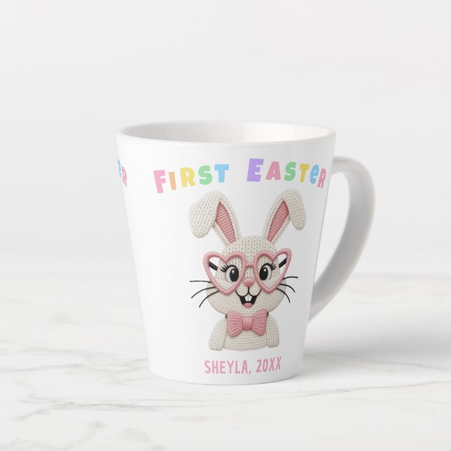 Adorable Baby Girl Boy First Easter Bunny Name Latte Mug (Right Angle)