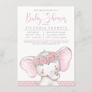 Adorable Baby Girl Elephant Baby Shower Invitation