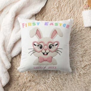 Adorable Baby Girl First Easter Bunny Name Cushion