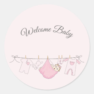 Adorable Baby Girl Shower in Pink and Grey Classic Round Sticker