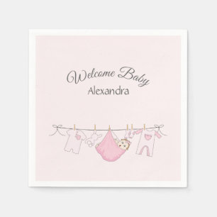 Adorable Baby Girl Shower Pink and Grey Napkin