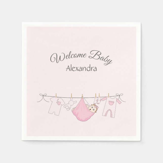 Adorable Baby Girl Shower Pink and Grey Napkin (Front)