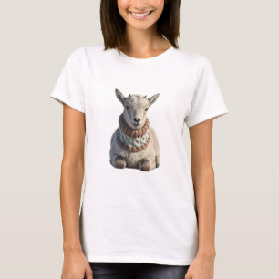 Adorable Baby Goat Wearing Knitted Scarf T-Shirt
