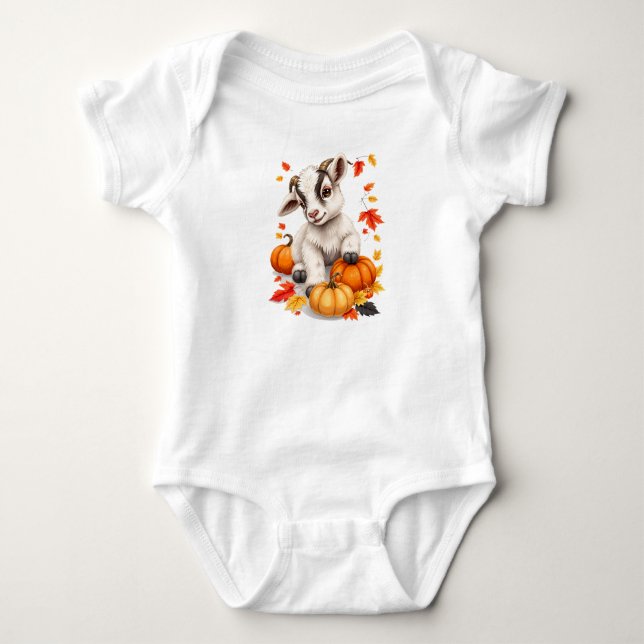 Adorable Baby Goat with Pumpkins Fall Bodysuit (Front)