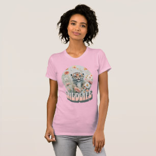 Adorable Baby Grey Tiger Wildflower Watercolor T-Shirt