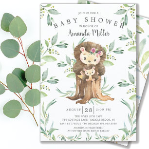 Adorable Baby Hedgehog and Mum Baby Shower  Invita Invitation