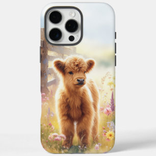 Adorable Baby Highland Cow In Flower Field iPhone 16 Pro Max Case