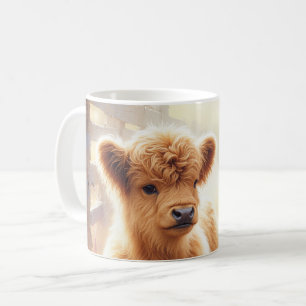 Adorable Baby Highland Cow In Flower Field Coffee Mug