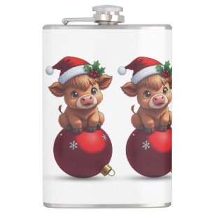adorable baby highland cow sitting hip flask