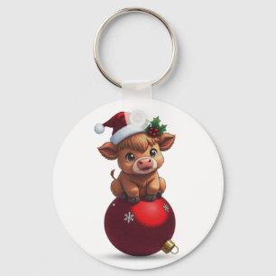 adorable baby highland cow sitting key ring