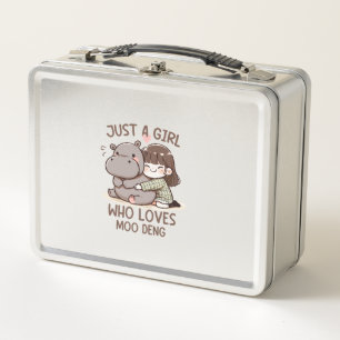 Adorable Baby Hippo, Jus A Girl Who Loves Moo Deng Metal Lunch Box