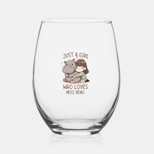 Adorable Baby Hippo, Jus A Girl Who Loves Moo Deng Stemless Wine Glass