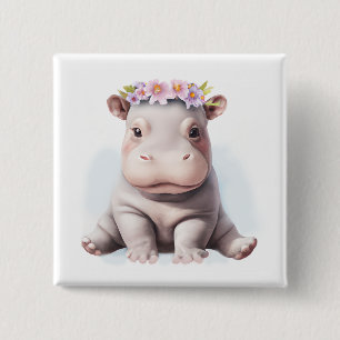 Adorable Baby Hippopotamus 15 Cm Square Badge