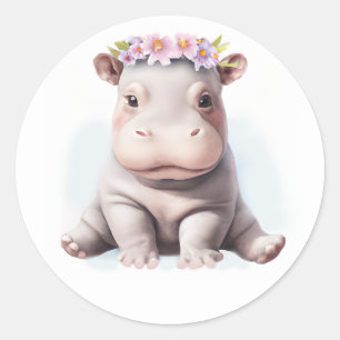 Adorable Baby Hippopotamus Classic Round Sticker