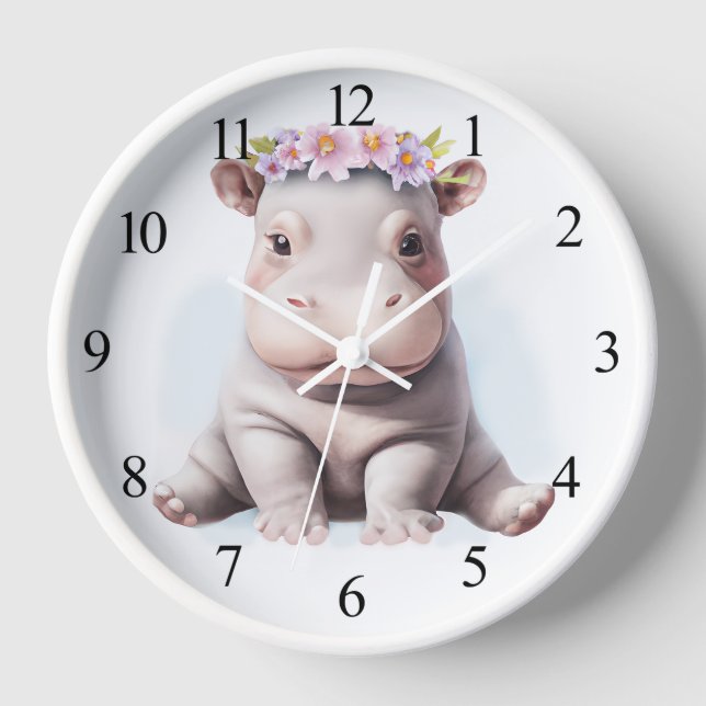 Adorable Baby Hippopotamus Clock (Front)