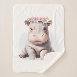 Adorable Baby Hippopotamus Sherpa Blanket