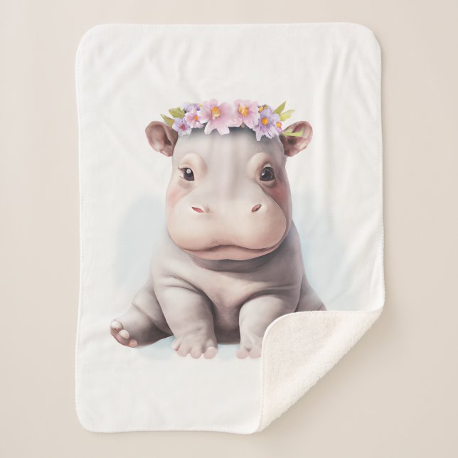 Adorable Baby Hippopotamus Sherpa Blanket (Front)