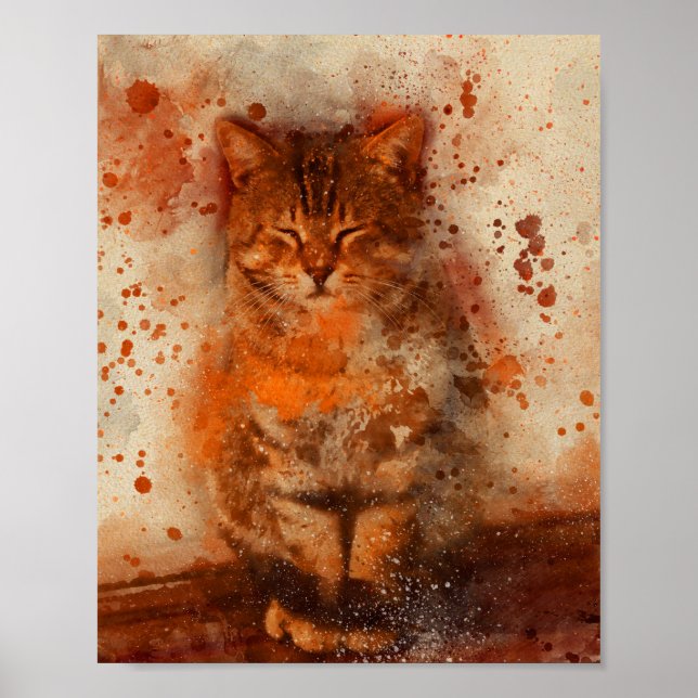 adorable baby kitten sleeping watercolor painting poster (Front)