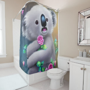 Adorable Baby Koala Bear with Flowers Shower Curtain