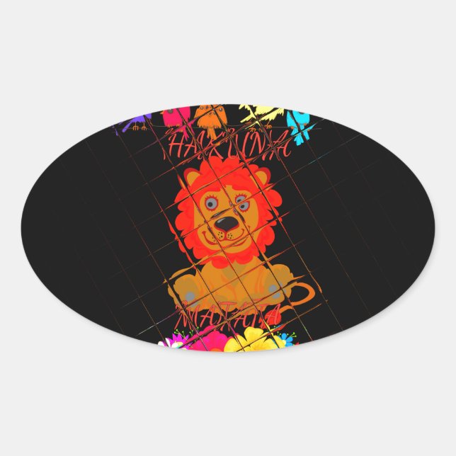 Adorable Baby Lion Art Design Motif Oval Sticker (Front)