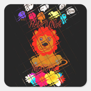 Adorable Baby Lion Art Design Motif Square Sticker