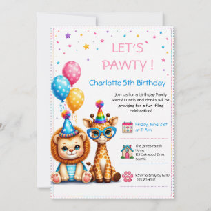 Adorable Baby Lion & Giraffe Birthday Invitation