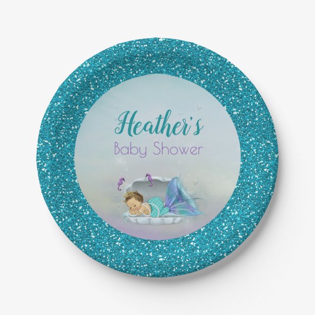 Adorable Baby Mermaid Party Paper Plates 130 Light (Front)
