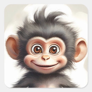 Adorable Baby Monkey Happy Smiling Portrait  Square Sticker