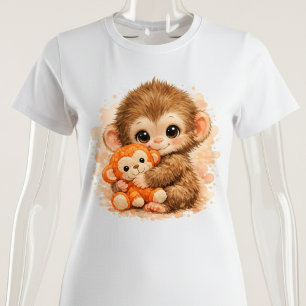 Adorable Baby Monkey Hugging Plush Toy T-Shirt