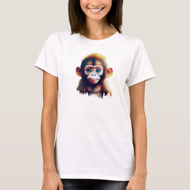 Adorable Baby Monkey in a Forest Setting  T-Shirt (Front)