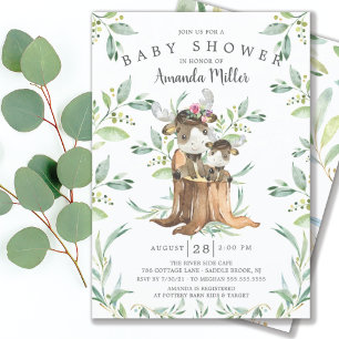 Adorable Baby Moose and Mum Baby Shower  Invitation