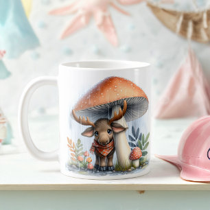 Adorable Baby Moose Under Mushroom Umbrella Coffee Mug